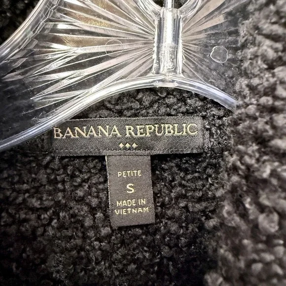 Banana‎ Republic Womens Sherpa Bomber Jacket Size S Petite Black Zip Cozy Winter - Picture 3 of 11
